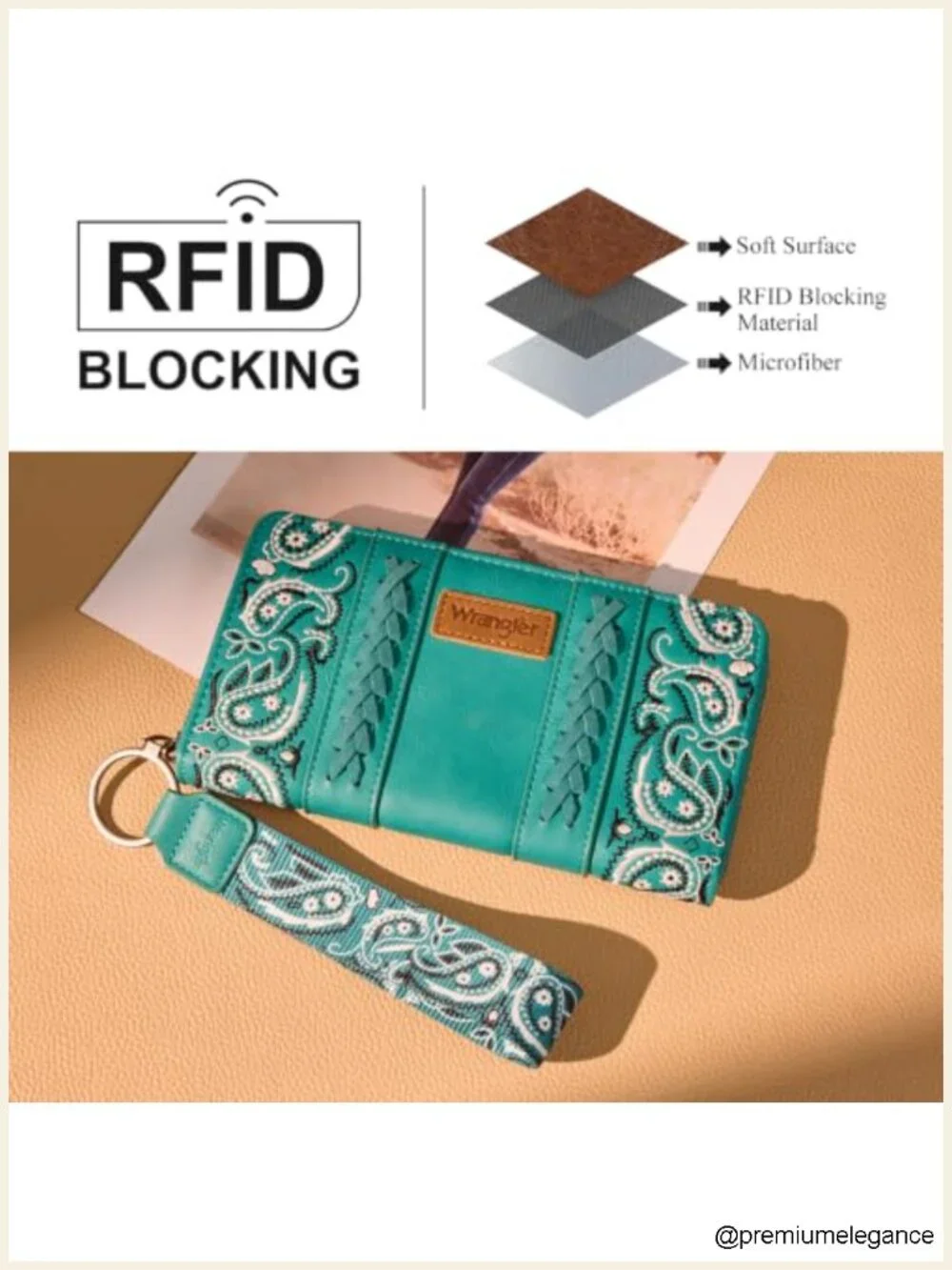 Vegan Leather Paisley Wristlet Wallet RFID Blocking Zip Around Clutch with Coin